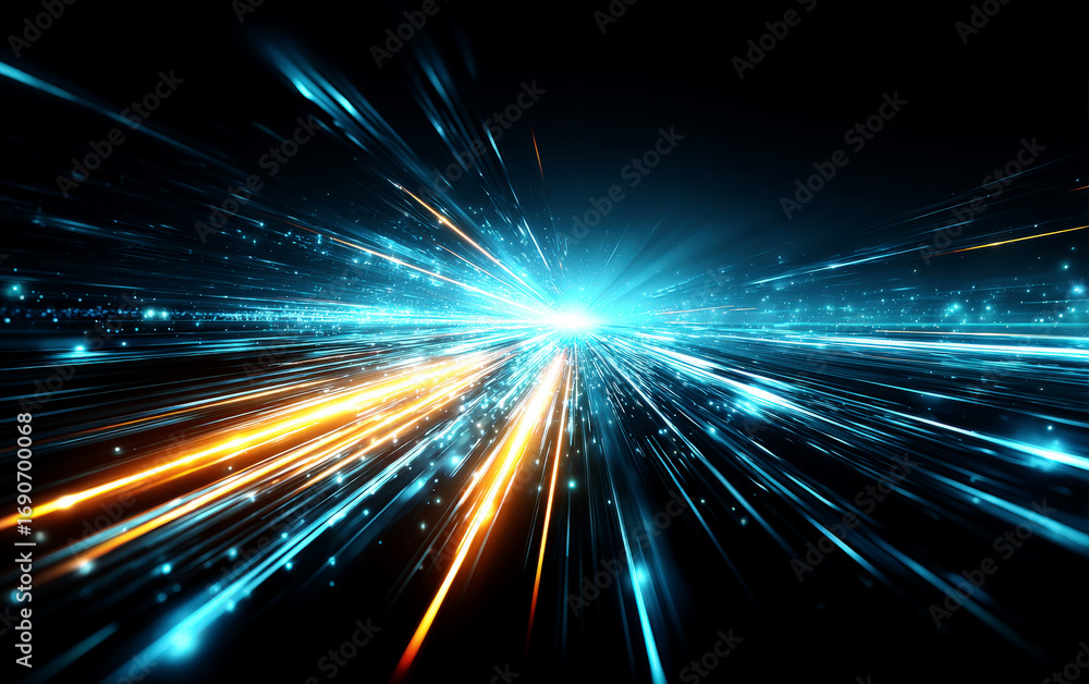 Poster dynamic light streaks creating a futuristic and high-tech visual effect