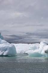 Snowy and icy landscape around Jokulsarlon, Iceland.