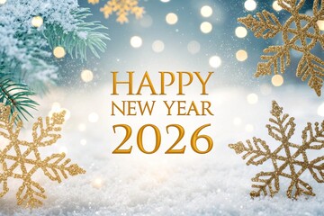 Golden Glitter 2026 Happy New Year Snowflake Celebration Design