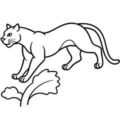 A panther jump in forest a simple line art vector