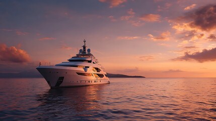 Luxury yacht at sunset