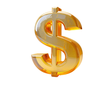 Gold dollar sign, 3D render, glossy