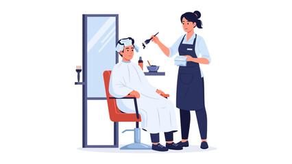 Professional hairstylist drying and styling a client s hair with a hairdryer in a modern salon setting