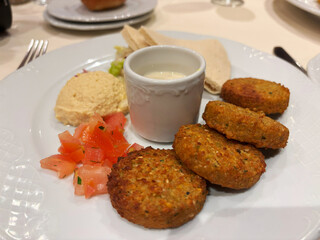 Falafel in Restaurant, Fried Chickpea Round Pieces, Traditional Falafels