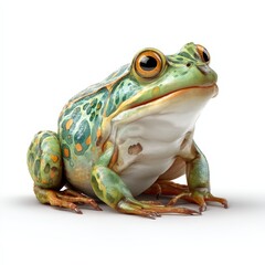 A frog with green and orange spots on its back