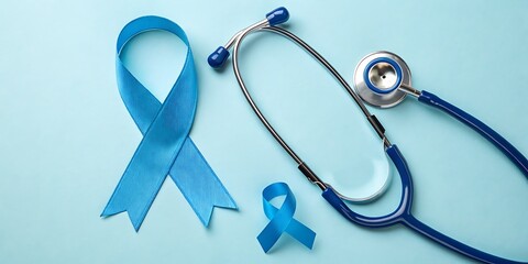 Blue Awareness: Symbolic representation of health, a ribbon of blue paired with a medical stethoscope.