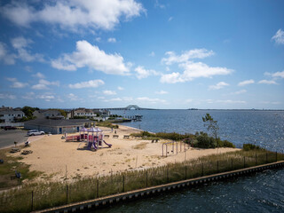 Coastal Playground With a View of a bridge, Bay and Blue Skies