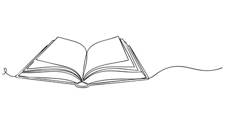 Simple line drawing of an open book, depicting knowledge and learning, with blank pages.