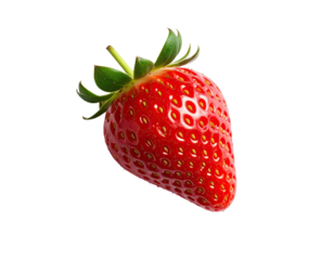 Single, vibrant red strawberry with green stem