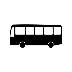 Simple black silhouette of a passenger bus on a white background