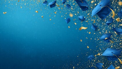 The image of graduation caps and confetti represents a celebration of academic achievement, symbolizing the success and triumph of university and college students at a party event