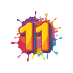 Colorful Number Eleven with Paint Splatter Background - Fun, Festive Design