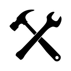 Crossed hammer and wrench depicting construction, repair, or tools icon