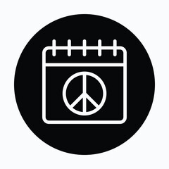 Calendar With Peace Sign Vector Icon, Flat Vector Icon. 