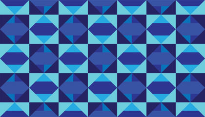 Seamless geometric pattern with squares and diamonds in blue tones