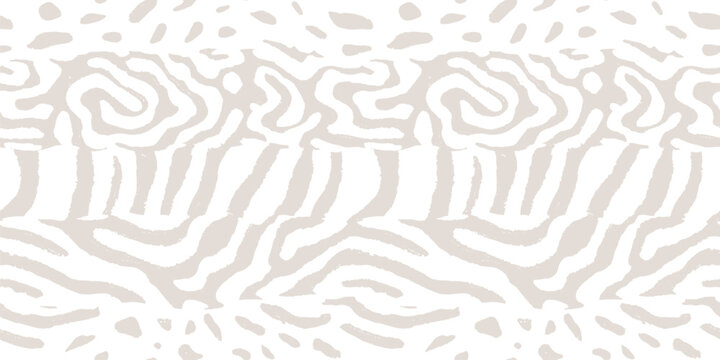 Animal print. Vector seamless pattern. Subtle white and beige background with mixed abstract wildlife fur, spots, stripes, organic shapes. Leopard, zebra, tiger, reptile skin texture. Allover design