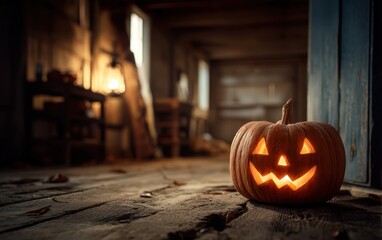 A pumpkin with a light on it is on the floor
