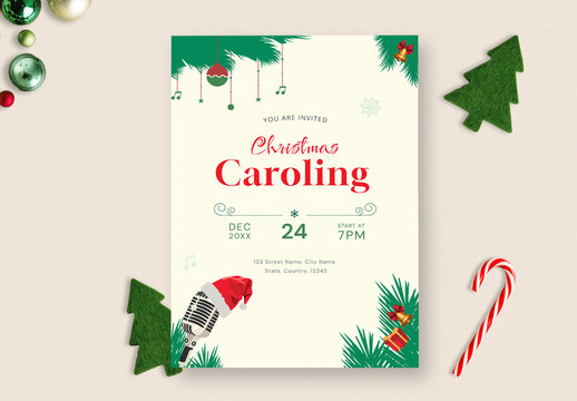 Merry Christmas Caroling Invitation with Illustration