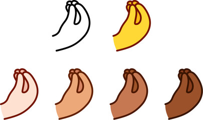 Pinched fingers hand emoji, Italian  gesture ("ma che vuoi", "mano a borsa") in different skin tones. Vector symbol illustration set.