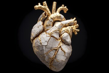 Sculpted heart mended with golden veins in kintsugi style, symbolic healing detail