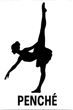 Ballet Dancer Silhouette Vector Illustration, Penche Pose with Abstract Motion Curves Minimalist Dance Art