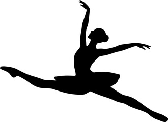 Fototapeta premium Ballet Dancer Silhouette with Abstract Motion Curves Vector Black and White Minimalist Dance Illustration
