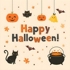 Happy Halloween Illustration with Cute Characters