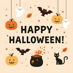 Happy Halloween Illustration with Cute Characters