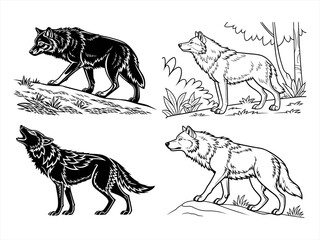 coloring page line art the wolf black vector bundle