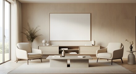 Modern Minimalist Living Room with Neutral Colors and Elegant Decor