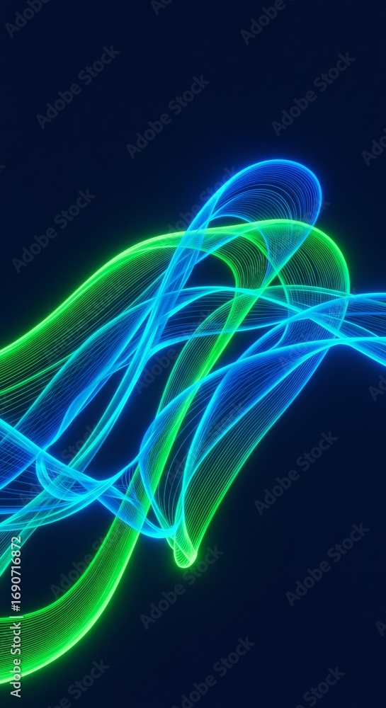 Aufkleber abstract blue and green illuminated flowing lines forming a dynamic wave pattern. modern digital art