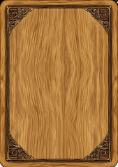 A rectangular wooden base with a brown wood grain pattern adorned with intricate medievalstyle borders along the edges The background is white and has no shad