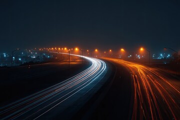 Highway at night, light trails (1)