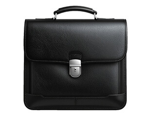 Black Leather Office Briefcase Isolated on White Background