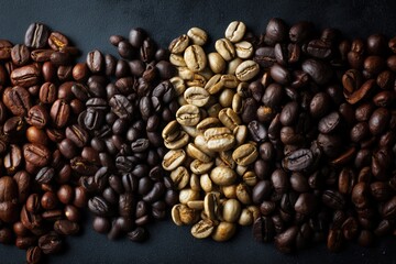 Obraz premium Coffee beans in various degrees of roasting.