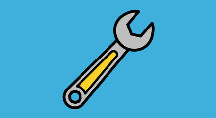 Cartoon Wrench Tool Icon for Repair and Maintenance.