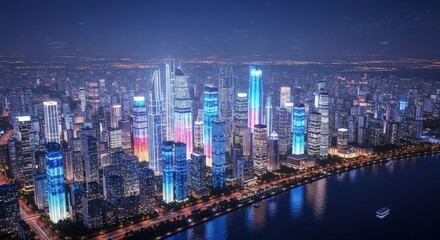 Fototapeta premium Neo-Shanghai A Science Fiction Metropolis at Night