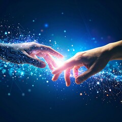 Two hands connecting, digital light