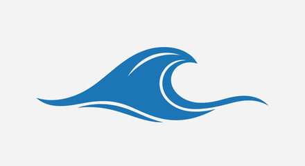 Stylized blue ocean wave graphic vector icon.
