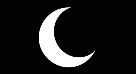 Simple white crescent moon symbol isolated on a dark black background. © gudangPIXEL