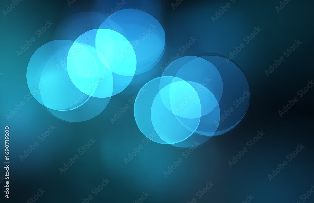 Poster an abstract blue bokeh background is complemented by round white bokeh lights on a dark cyan backdro