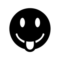 A black and white goofy smiley face with tongue sticking out cheerfully