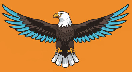 Stylized bald eagle with majestic blue and brown wings.
