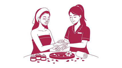 Two women are enjoying a relaxing spa treatment with facial masks and skincare products laid out on a table for beauty and wellness