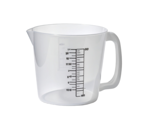 Clear plastic measuring jug with markings (1)