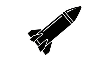 Black rocket silhouette against a white background ready for launch into space.