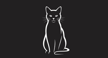 Elegant White Silhouette of a Seated Cat on Black Background.