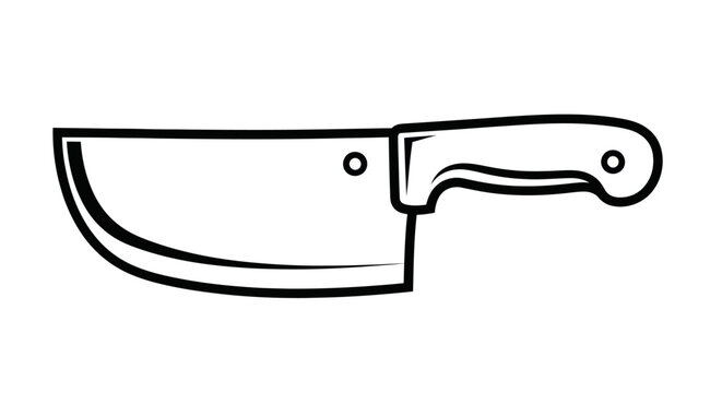 Black and white illustration of a butcher knife focused on the blade and handle.