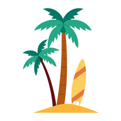 Surfboard Palm Tree Vector Art