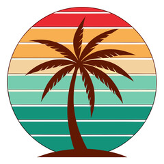Retro Sunset Palm Tree Vector